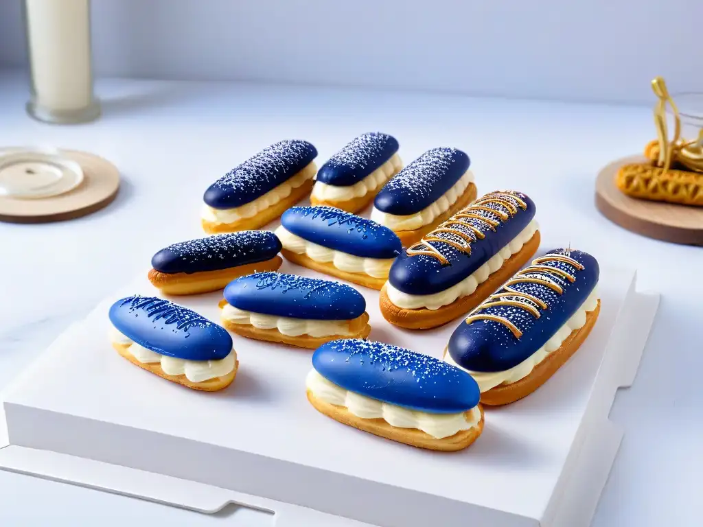 Deliciosos eclairs inspirados en Doctor Who, detalladamente ilustrados en una cocina futurista