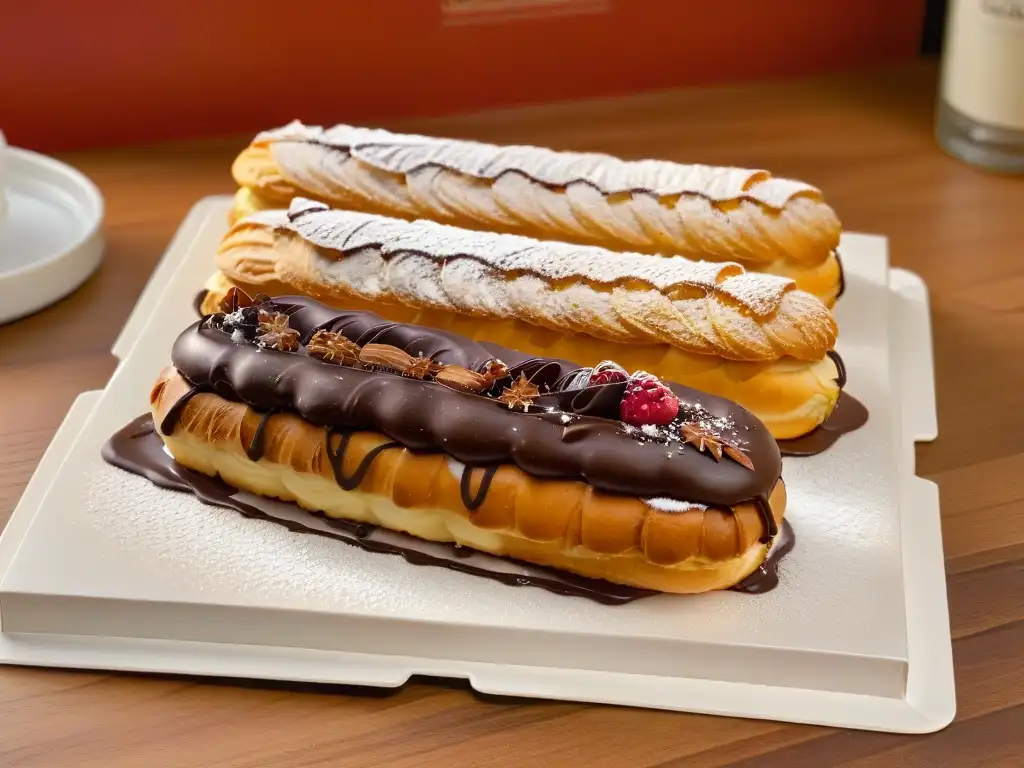 Deliciosos éclairs saludables receta fácil exquisitamente decorados con azúcar glass, variedad de sabores y rellenos cremosos