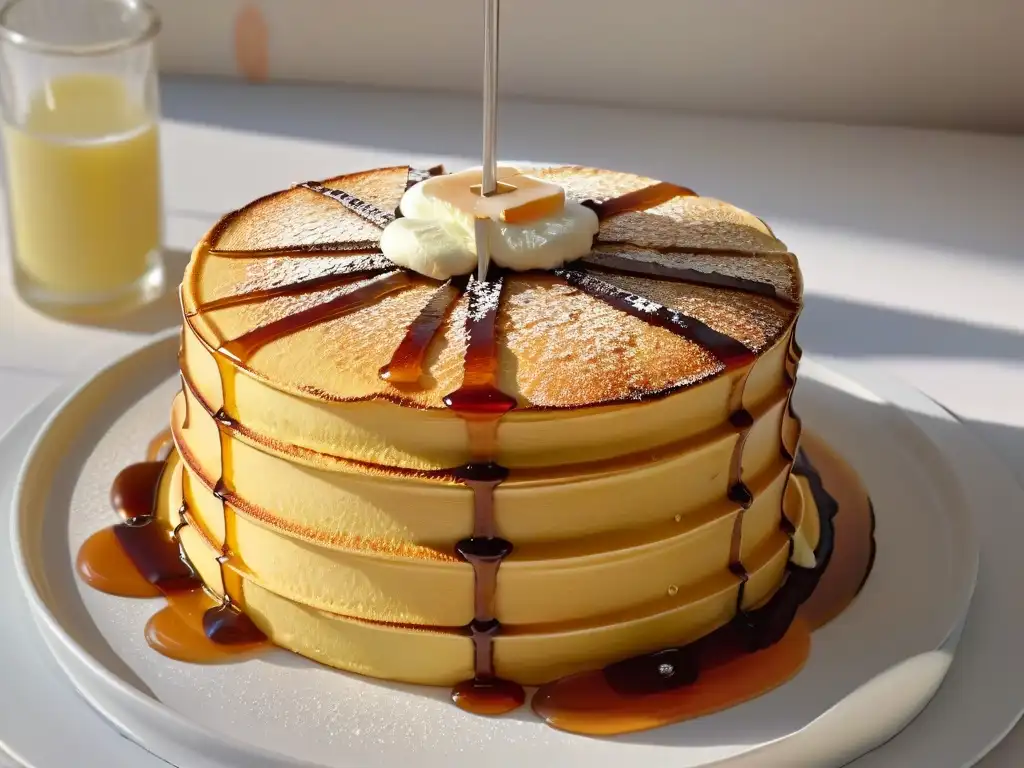 Deliciosos pancakes canadienses bañados en sirope de arce, con mantequilla derretida