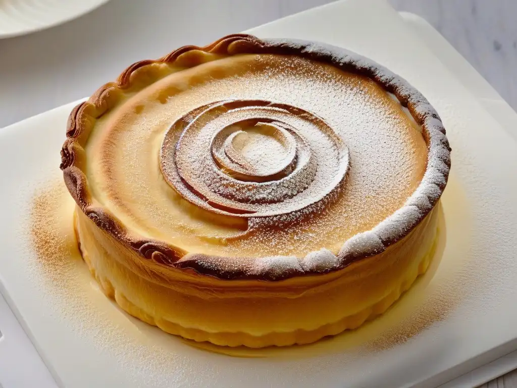 Deliciosos Pasteis de Belem recién horneados, con capas doradas y crujientes, rellenos de crema y espolvoreados con canela y azúcar glas