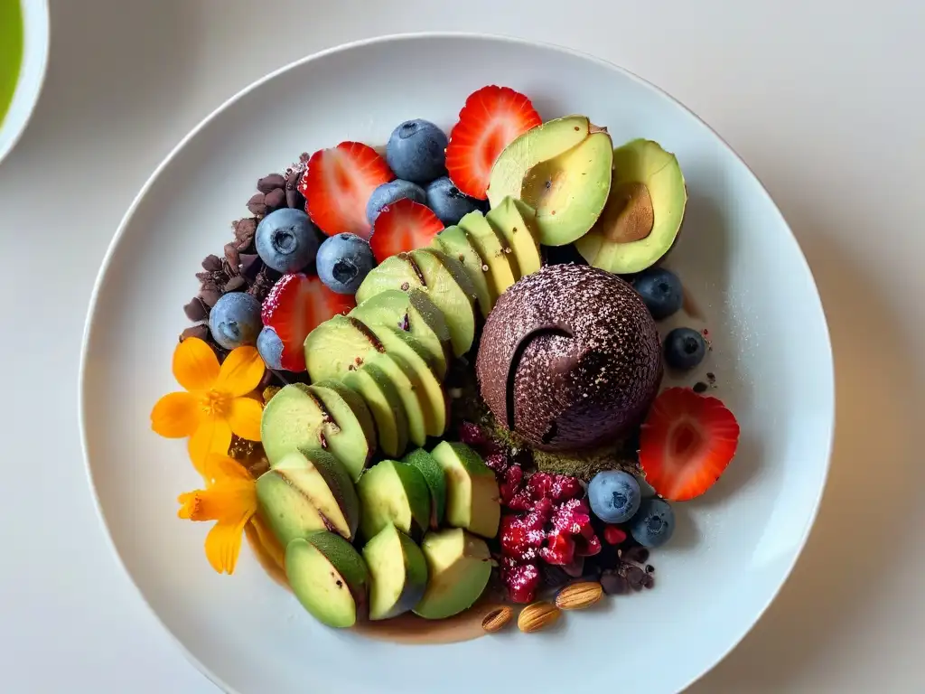 Deliciosos postres modernos ricos en antioxidantes, con acai, chocolate y matcha