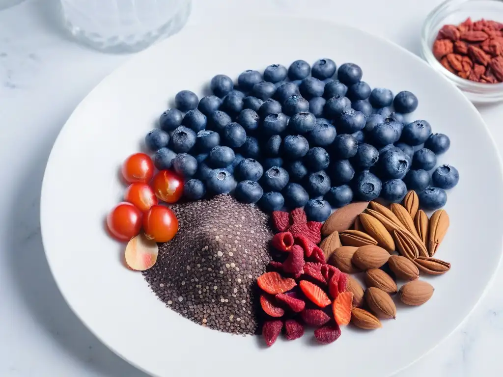 Deliciosos postres saludables con superfoods en elegante presentación sobre mármol blanco