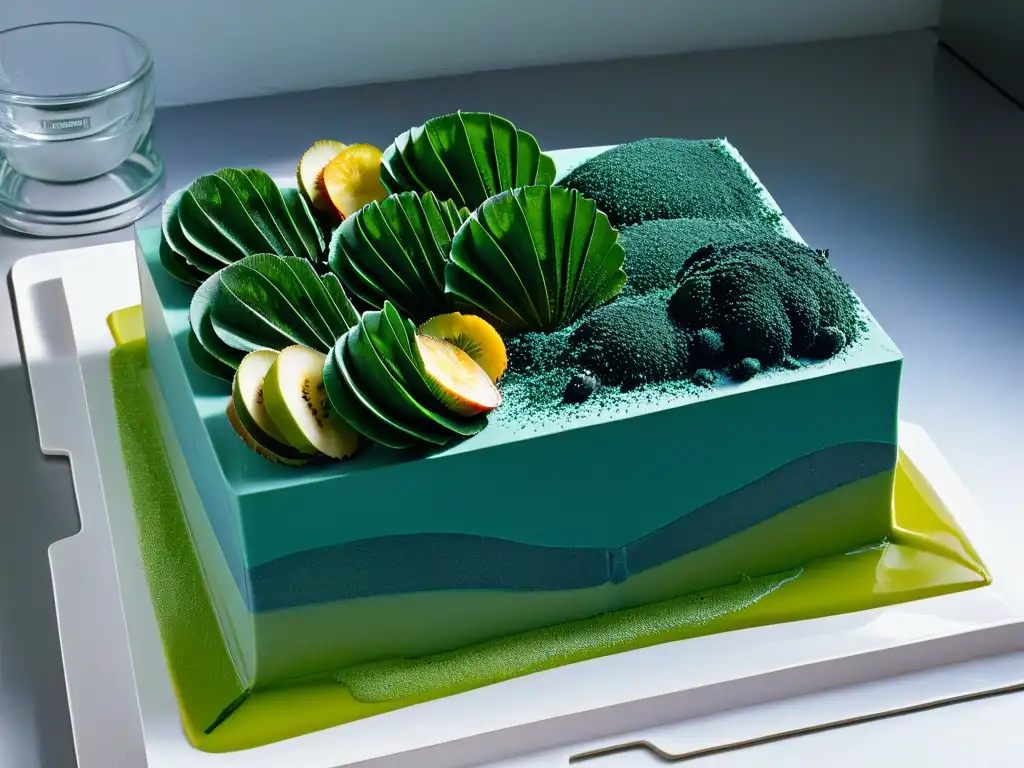 Deliciosos postres de spirulina en cocina creativa con vibrantes colores y elegante presentación