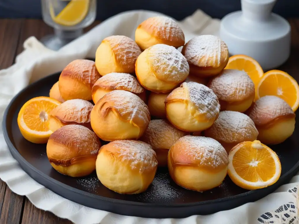 Deliciosas Puff Puff nigerianas: detalle dorado y esponjoso Deliciosos Puff Puff nigerianos, postres tradicionales de Nigeria, esferas doradas y esponjosas bañadas en jarabe