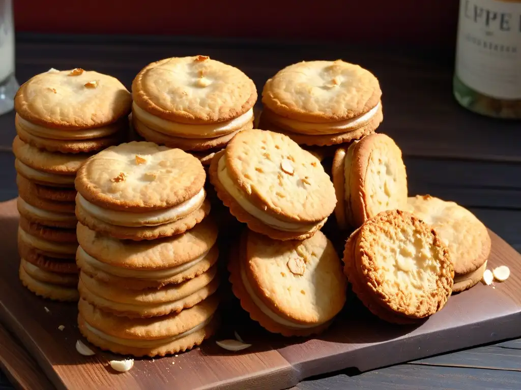 Deliciosos Anzac biscuits recién horneados, dispuestos en fila en una mesa rústica