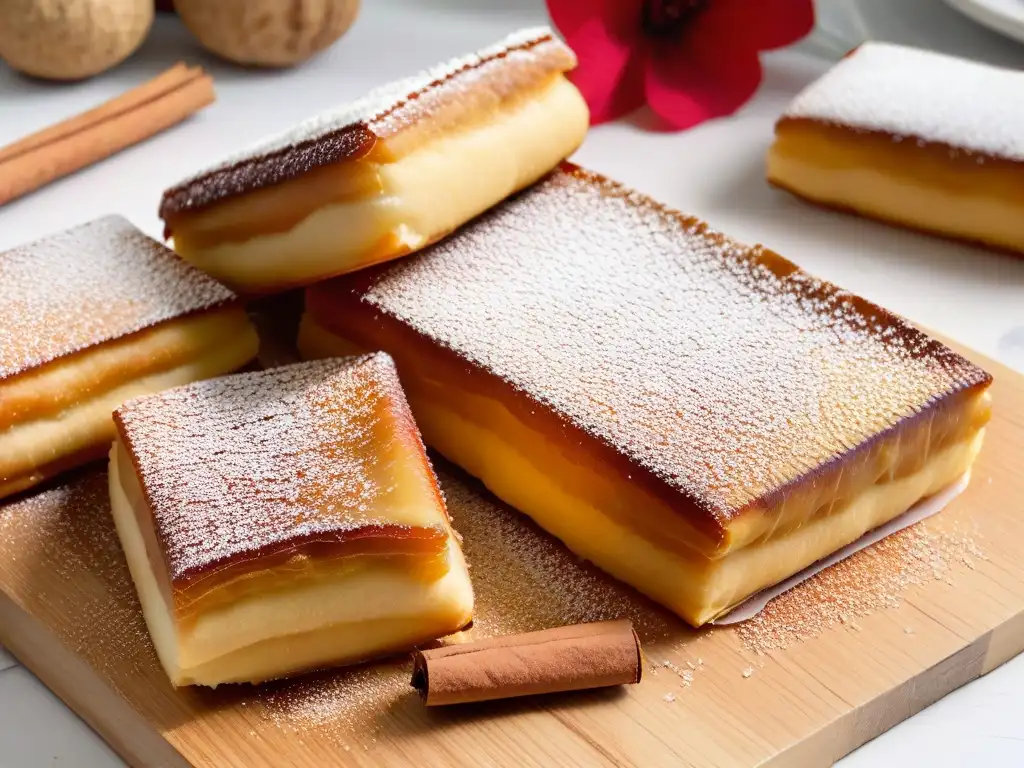 Deliciosos tequeños dulces dorados con dulce de leche, cubiertos de canela y azúcar en un entorno acogedor de cocina