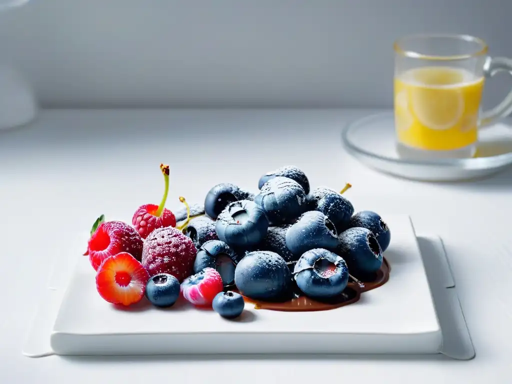 Desayuno dulce para diabéticos con bayas, café y flores frescas en vibrantes colores