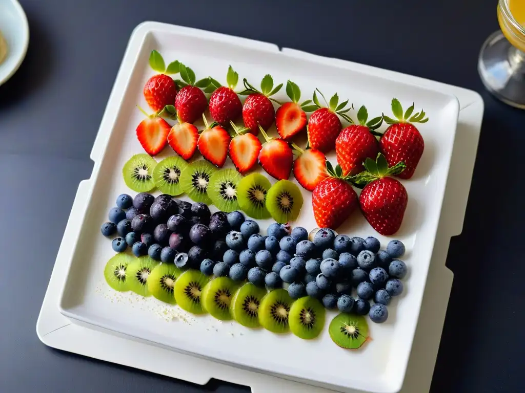 Un desayuno dulce para diabéticos: frutas frescas y saludables con chia y miel en un plato blanco