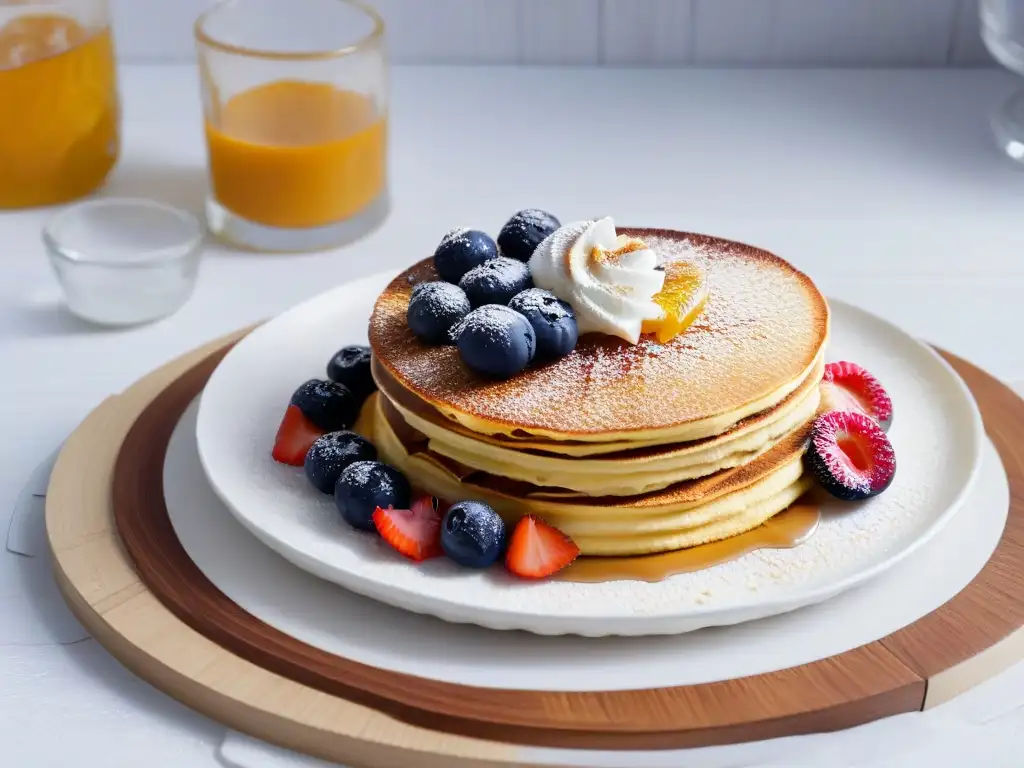 Desayuno keto: pancakes de almendra con frutas y café bulletproof Desayuno keto con pancakes de almendra y café bulletproof