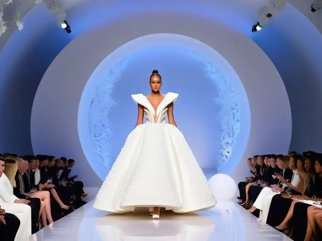 Un desfile de moda con modelos luciendo prendas inspiradas en esculturas de azúcar, fusionando arte culinario y alta costura