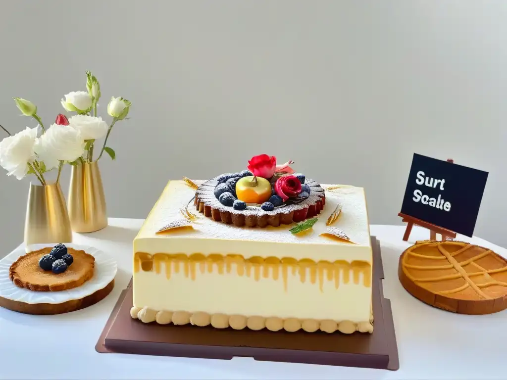 Exquisita mesa de postres vintage con toque moderno Un despliegue elegante y moderno de postres clásicos con un toque contemporáneo