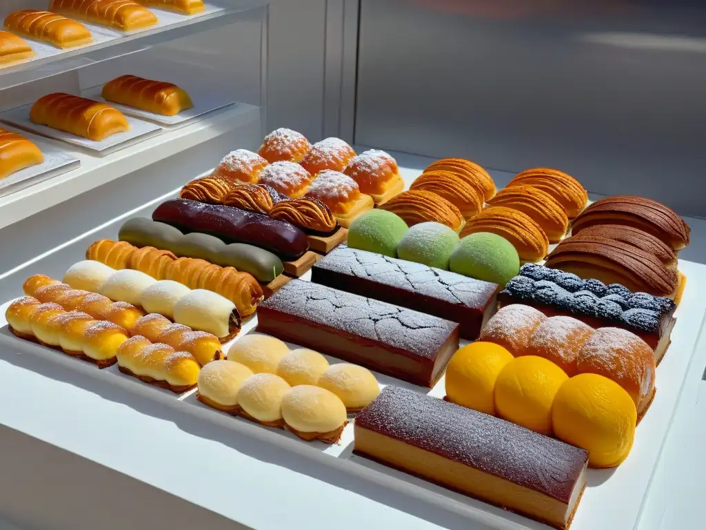 Un despliegue exquisito de alta repostería internacional en talleres, fusionando tendencias globales en un elegante mostrador de mármol
