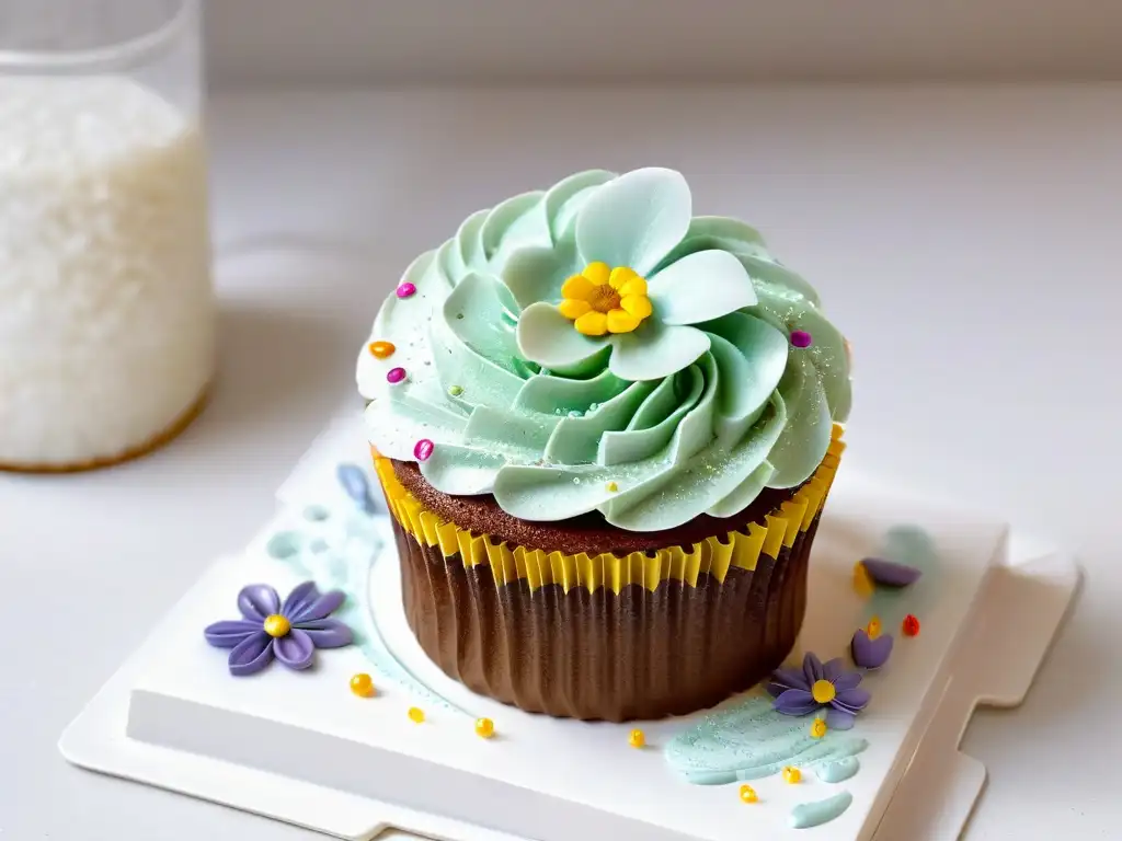 Detallada decoración en cupcake con realidad aumentada en repostería innovadora