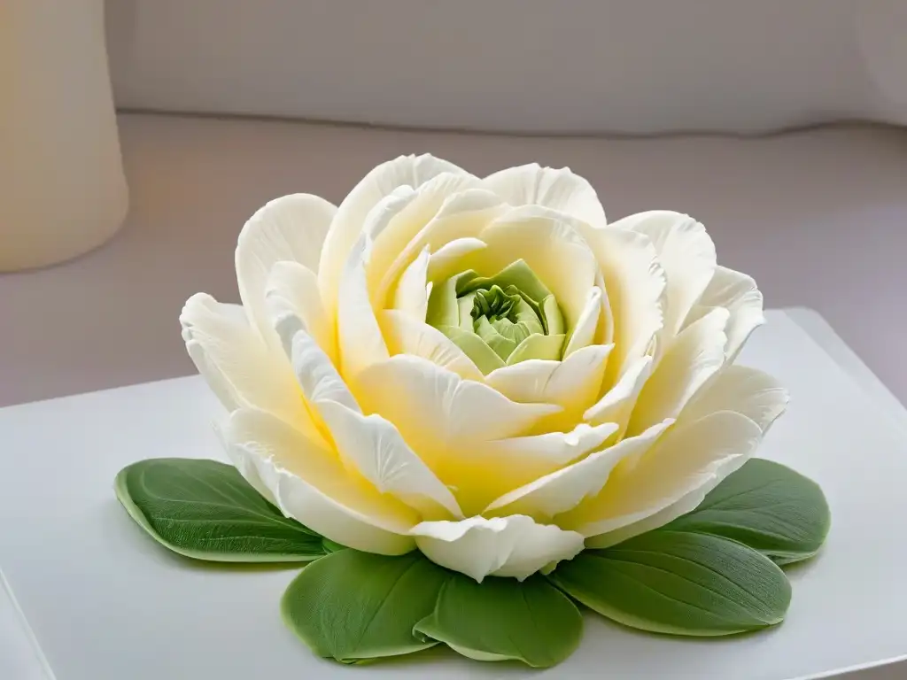 Detallada creación de una flor de azúcar, reflejando el arte clásico en repostería