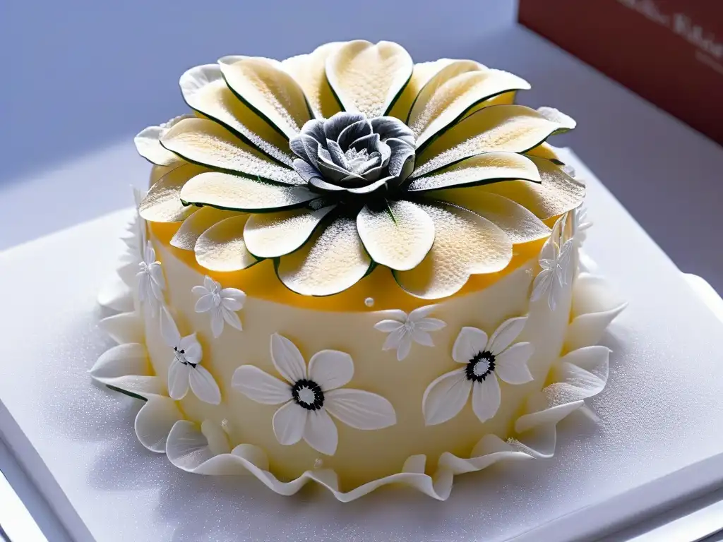 Detallada creación de flor de azúcar, reflejando arte y precisión en repostería