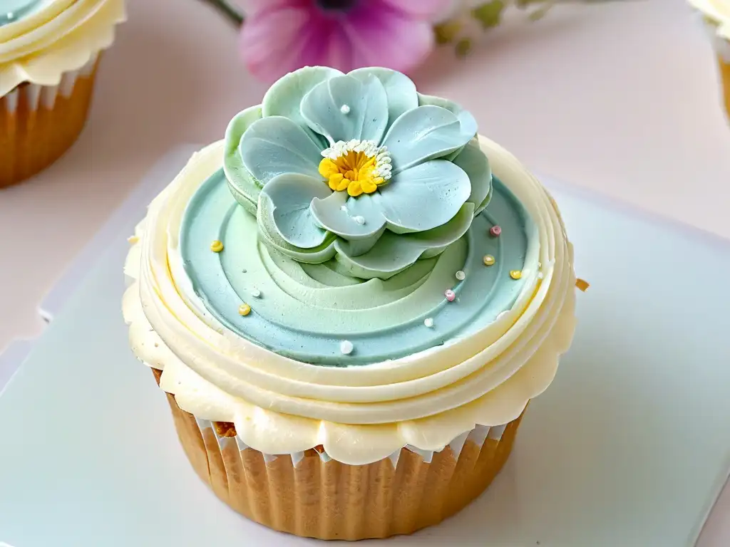 Detallada imagen de un cupcake perfectamente decorado en un concurso de repostería online, reflejando creatividad y destreza en casa