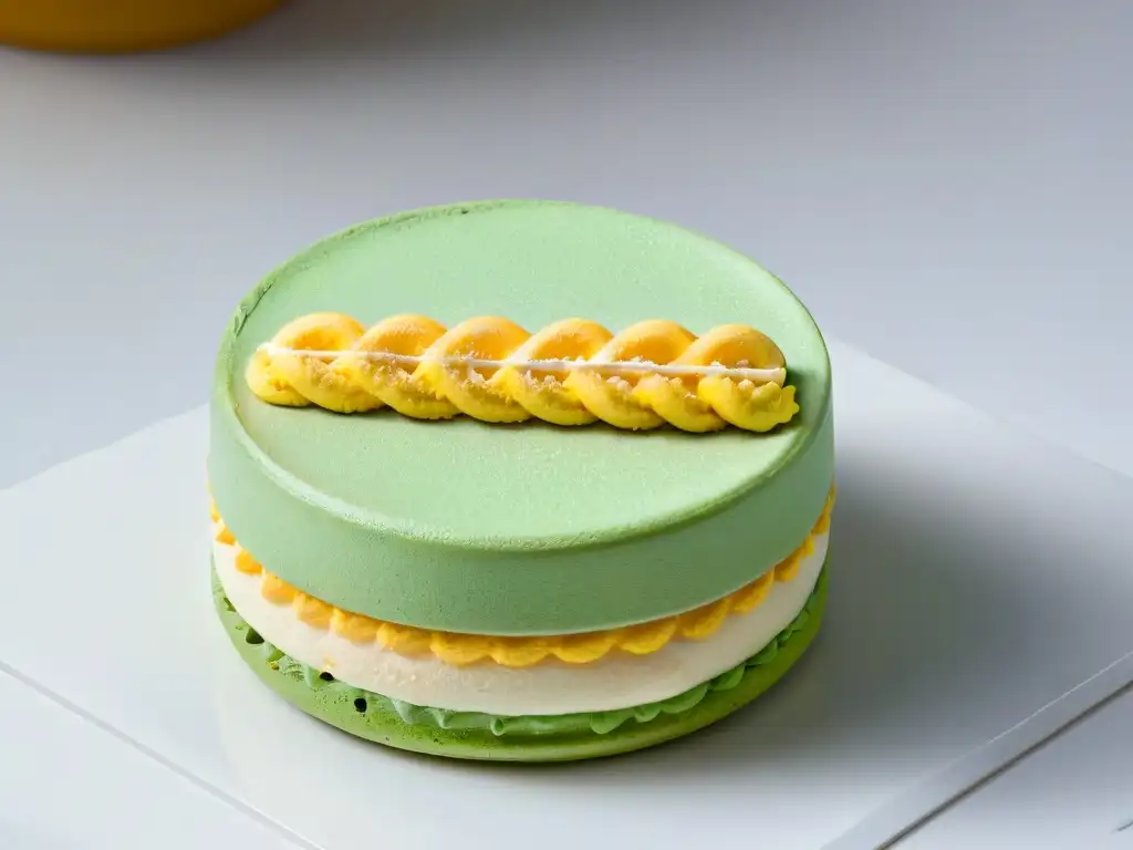 Detallada imagen de un exquisito macaron de Adriano Zumbo, muestra su maestría en la repostería