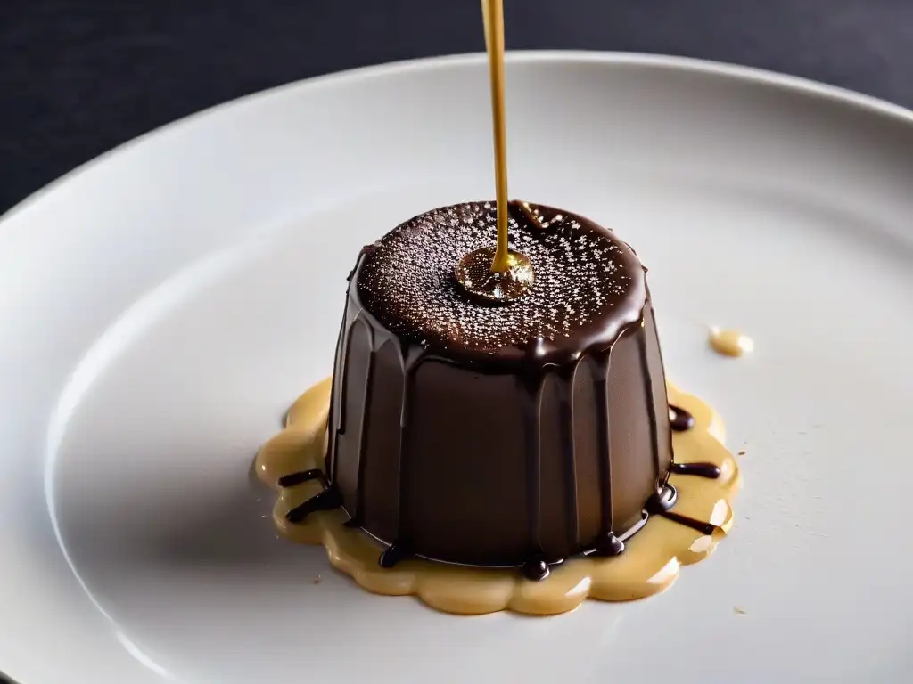 Detallada imagen de un exquisito trufa de chocolate bañada en aceite de trufa, evocando elegancia y sofisticación en repostería