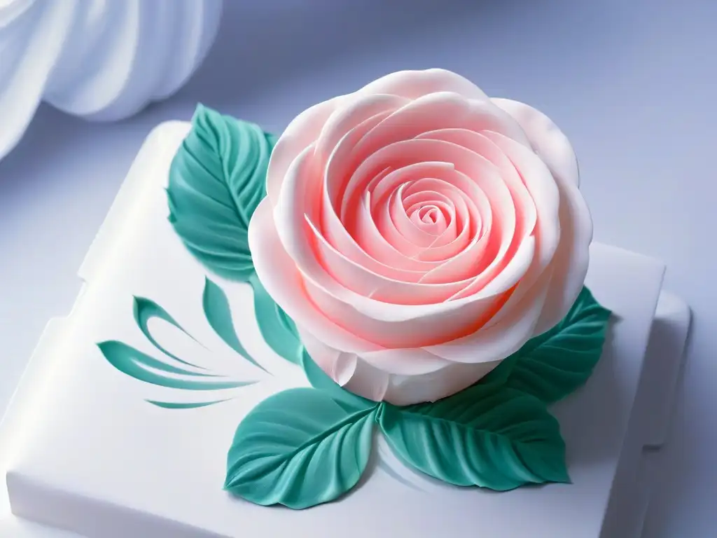 Detallada rosa de azúcar impresa en 3D, obra de repostería creativa con impresión 3D