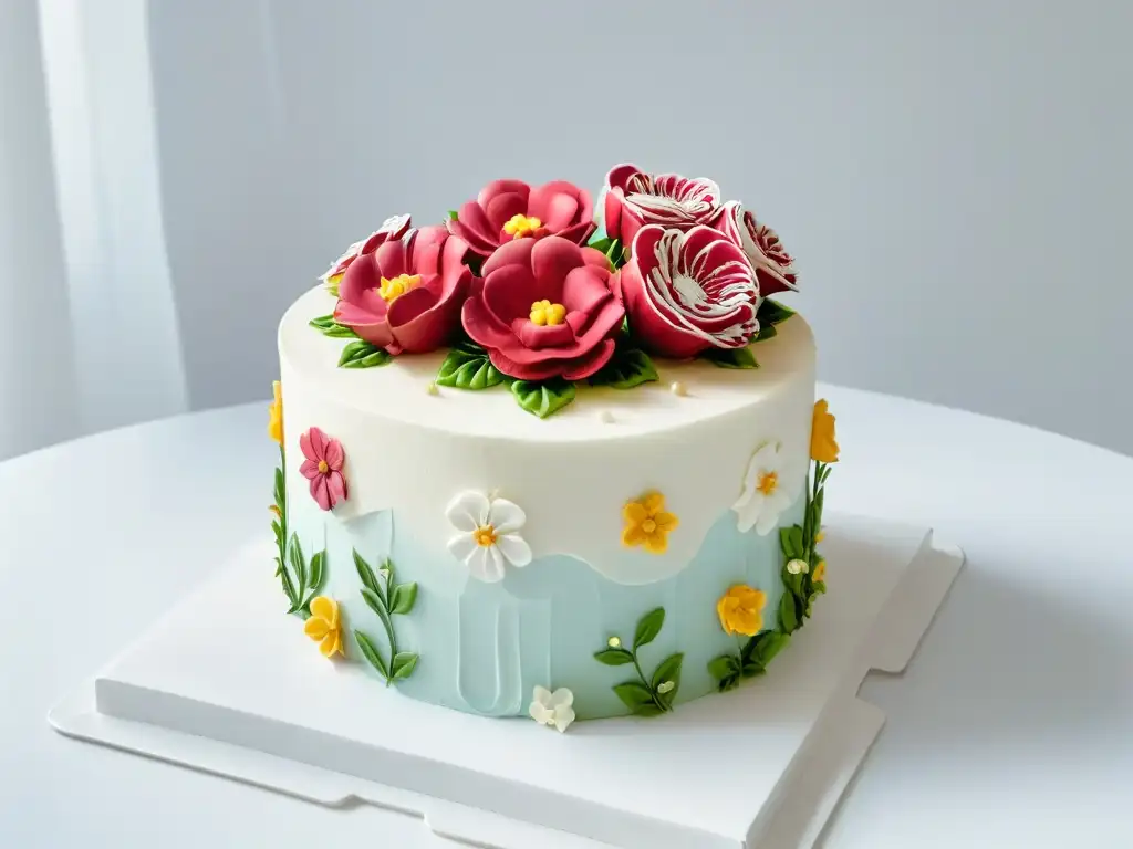 Pastel decorado cetogénico: arte dulce sin azúcar Detallada tarta keto para ocasiones especiales con flores de fondant sin azúcar