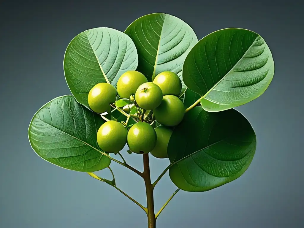 Ilustración detallada de una planta de monk fruit, resaltando su belleza natural