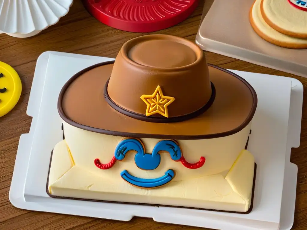 Detallado cortador de galletas de Toy Story en forma de sombrero de vaquero de Woody, resaltando su elaborada artesanía