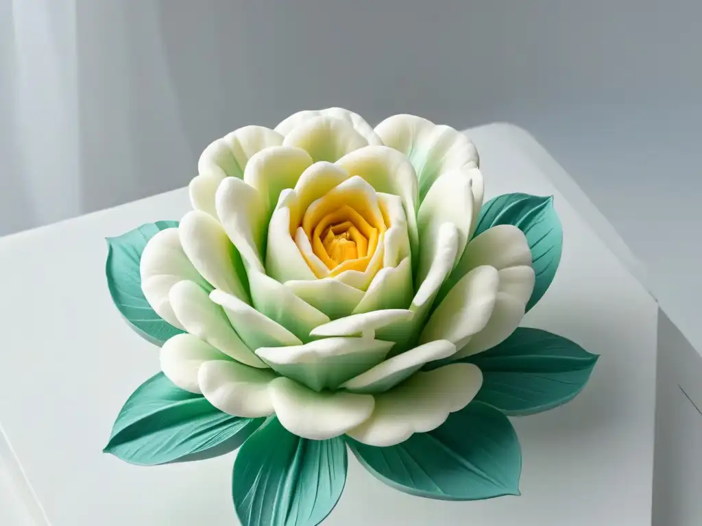 Un detallado y delicado diseño de flor de azúcar impresa en 3D, destacando la precisión y arte de la repostería con impresión 3D eventos