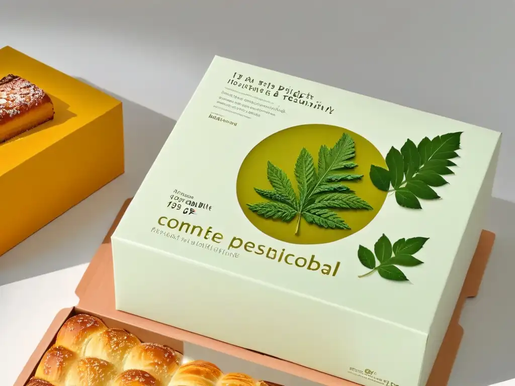 Detallado diseño de empaque ecofriendly para pastelería, resaltando sostenibilidad en branding