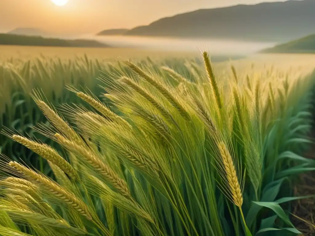 Detallado grano de trigo local sostenible resalta su belleza orgánica con tonos terrosos bajo suave luz natural