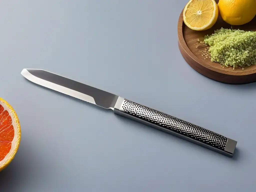 Detallado rallador zester de acero inoxidable para repostería, diseño elegante y preciso