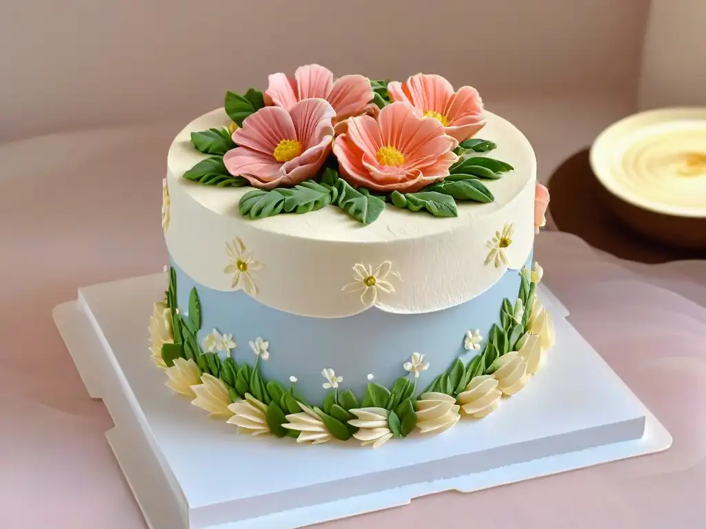 Detalle artístico en la repostería clásica: Peggy Porschen decora con precisión floral un pastel de tonos pastel