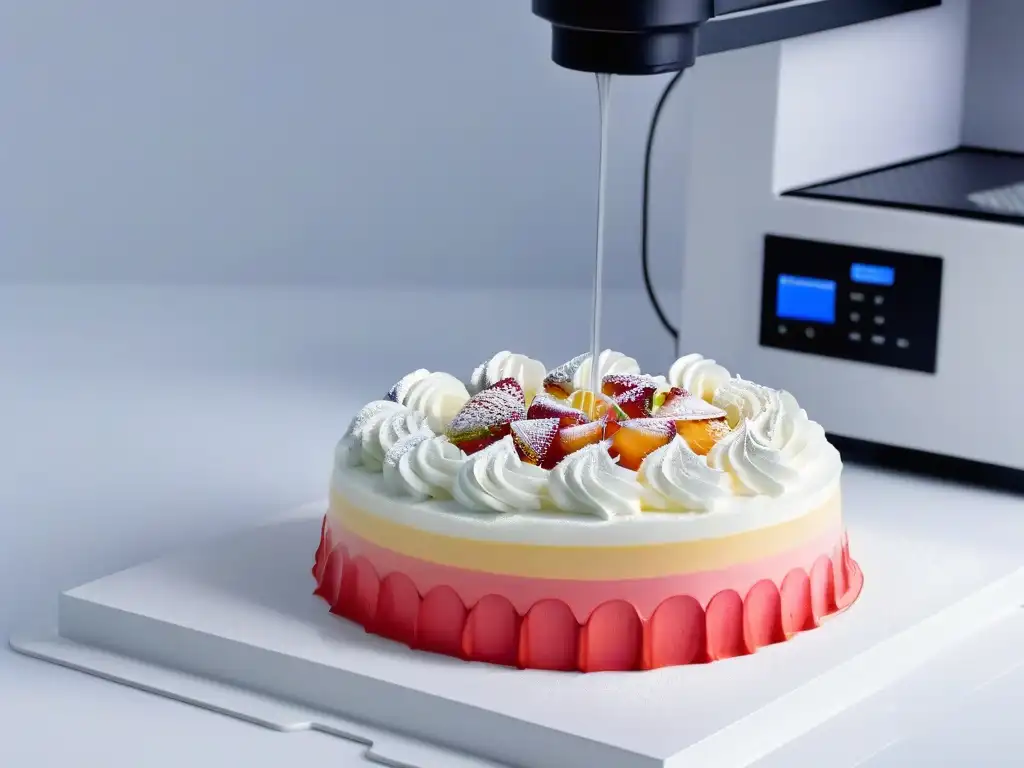 Detalle asombroso de impresora 3D creando un postre 3D casero con diseño exquisito y vibrante