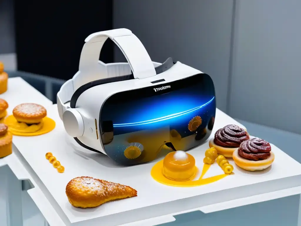 Detalle de auriculares de Realidad Virtual con repostería virtual