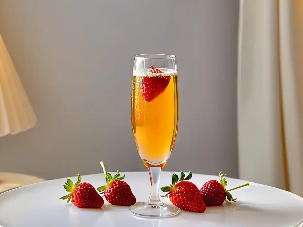 Detalle elegante de copa de champagne con fresas, ideal para celebraciones