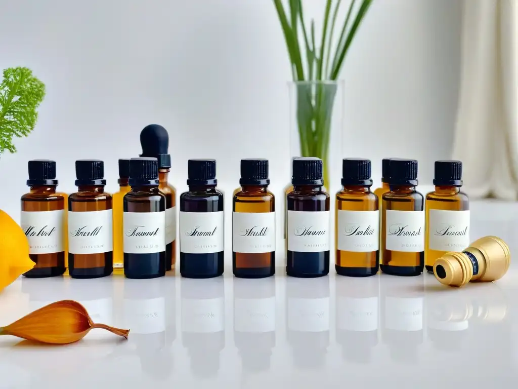 Esencias culinarias en elegante cocina moderna Detalle exquisito de aceites esenciales comestibles en elegantes botellas sobre encimera de cocina moderna