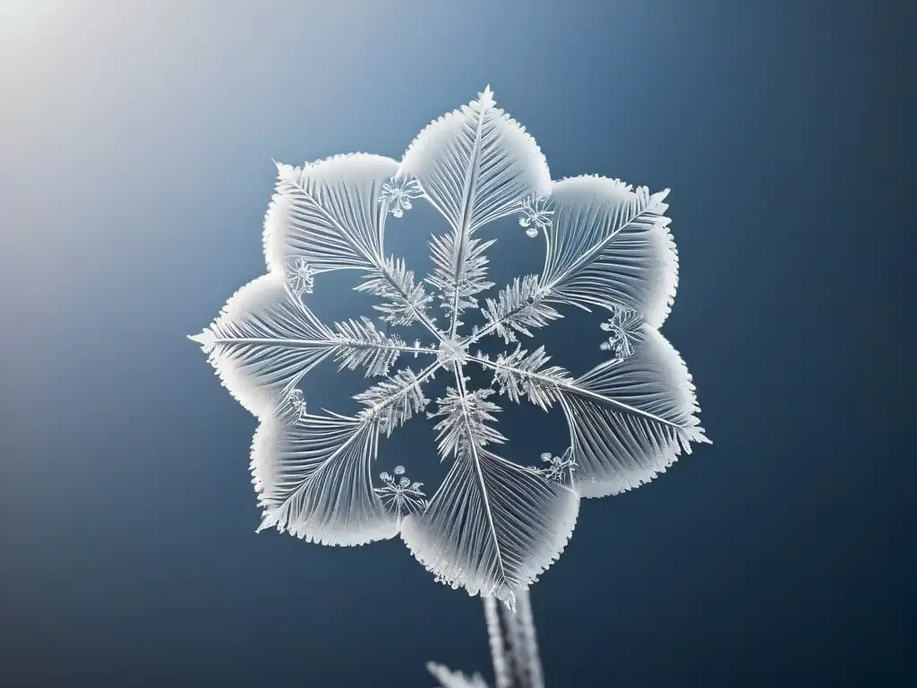 Detalle exquisito de un cristal de hielo, con patrones geométricos y estructuras delicadas