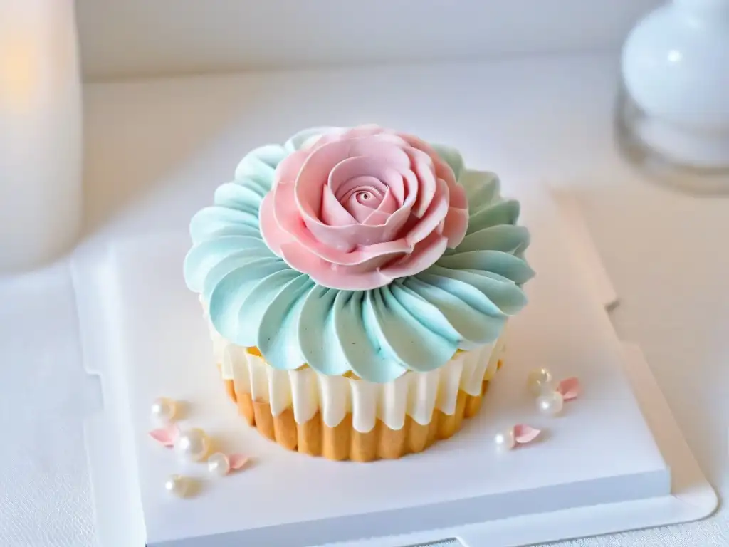 Detalle exquisito de cupcake decorado con técnicas de alta costura