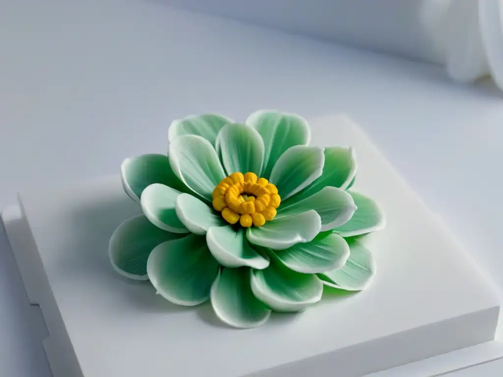 Detalle exquisito de flor de azúcar impresa en 3D, elegante y preciso, ideal para decoración postres lujo impresión 3D