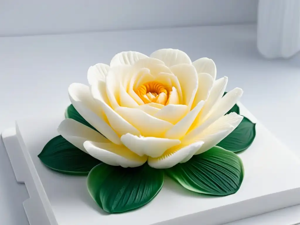 Detalle exquisito de flor de azúcar 3D, resaltando su elegancia minimalista