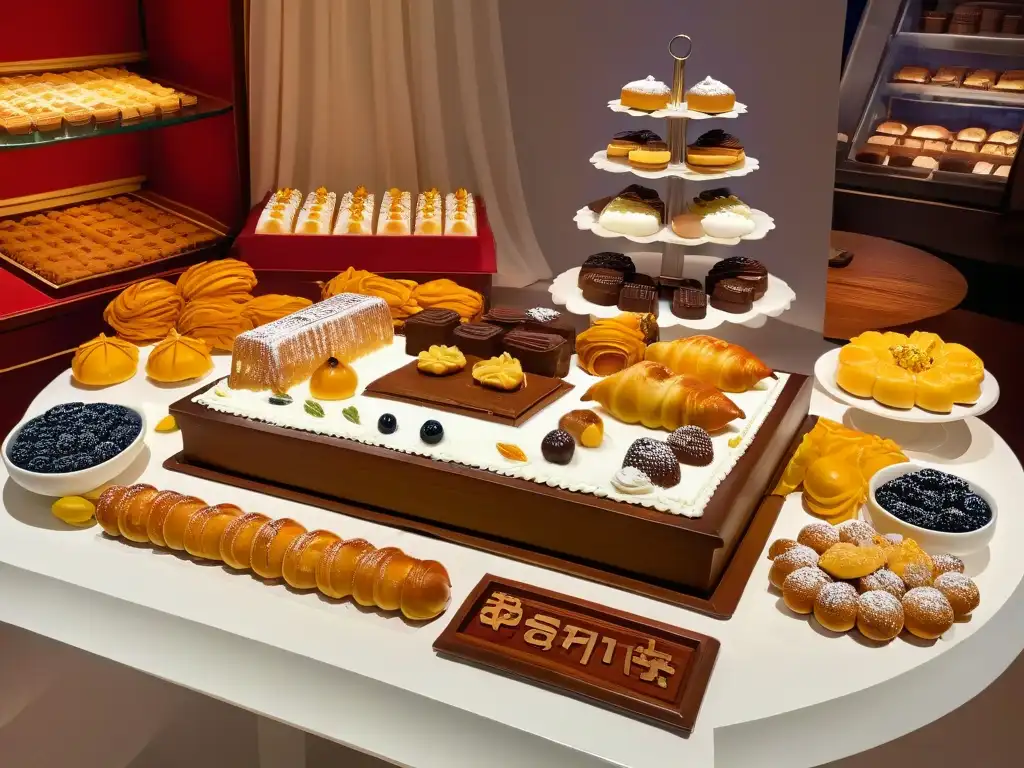 Detalle exquisito de mesa festiva con repostería histórica de diversas culturas