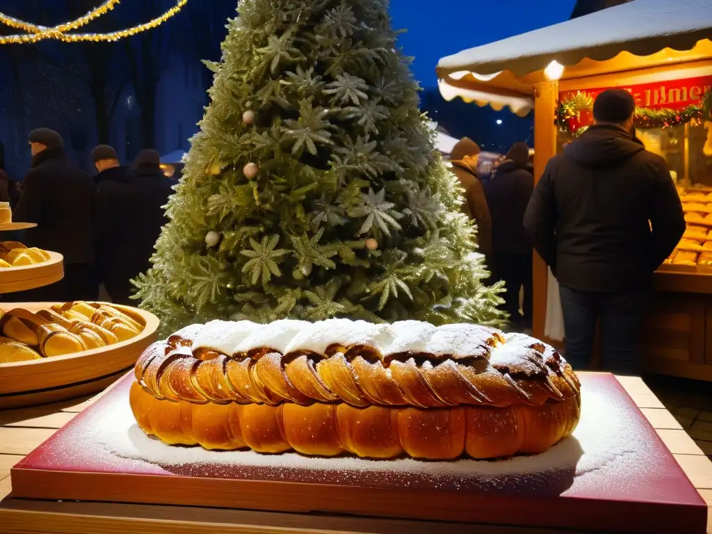 Detalle exquisito del Stollen: origen y receta del tradicional pan alemán en un mercado navideño