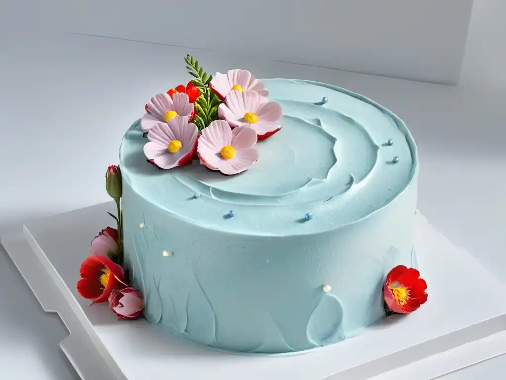 Diseño floral impecable en pastel: arte dulce en alta definición Detalle exquisito de pastel con flores en tonos pastel sobre fondo blanco