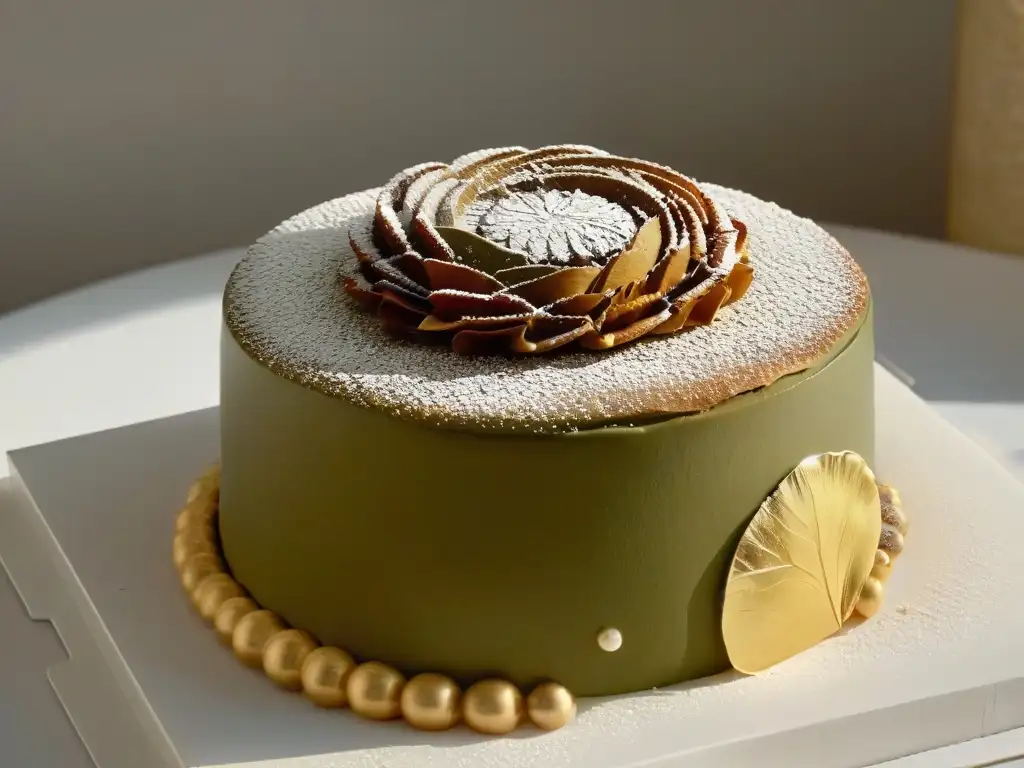 Detalle exquisito de un postre elegante con influencia de Gastón Lenôtre en repostería