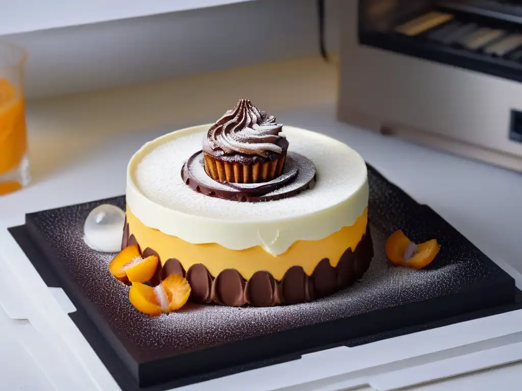 Detalle exquisito de postres personalizados con impresión 3D en obra maestra culinaria