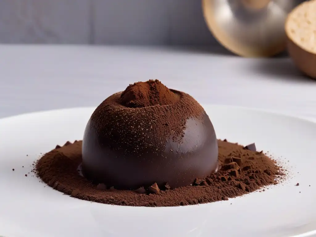 Detalle exquisito: trufa de chocolate cubierta con cacao de Comercio Justo en repostería