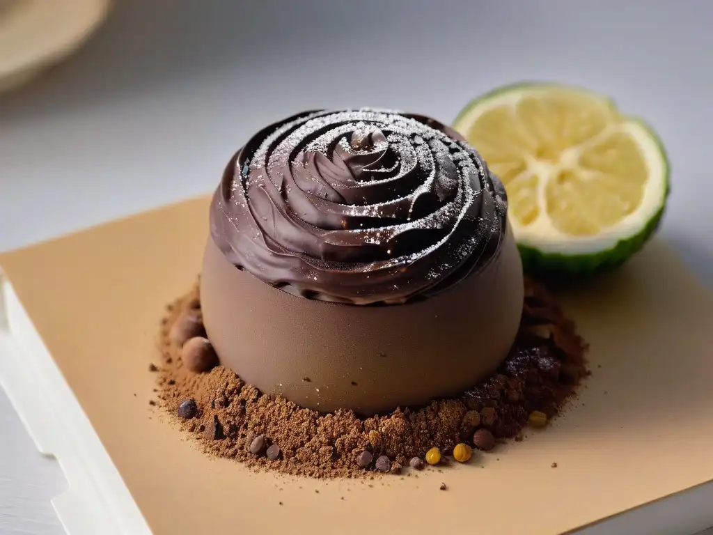 Exquisita trufa de chocolate: detalle y arte en cada surco Detalle exquisito de una trufa perfecta con cacao, resaltando su textura y belleza artesanal