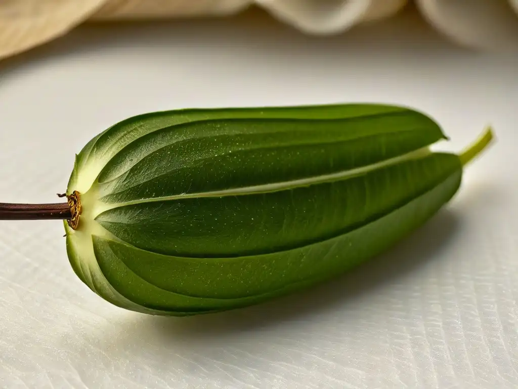 Detalle fascinante de una vaina de vainilla abierta, resaltando su belleza natural