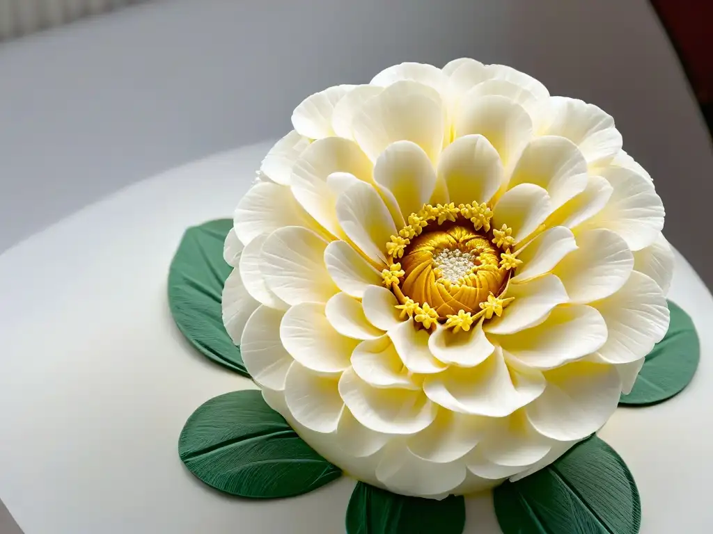 Detalle de una flor de azúcar elaborada con precisión y arte para certificaciones online repostería global