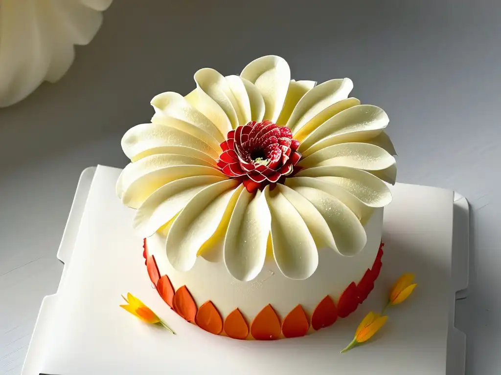 Detallada creación de flor de azúcar: arte pastelero Detalle de flor de azúcar en manos expertas, reflejando la elegancia de técnicas de repostería avanzadas realidad aumentada