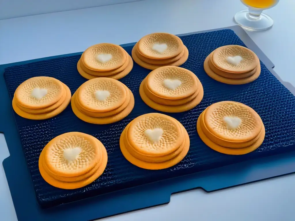 Detalle del patrón de galletas perfectamente horneadas en un tapete de silicona Silpat, comparando con papel de horno